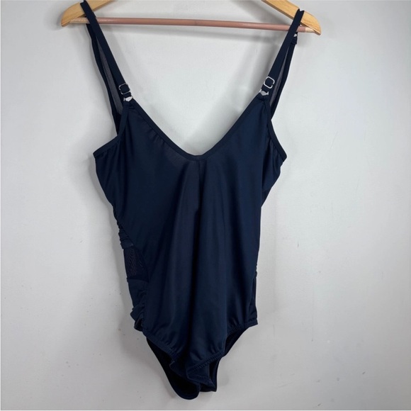 Miraclesuit One Piece Swimsuit 10 Navy Madero Sweetheart Sheer Wide Strap Resort - Picture 10 of 12